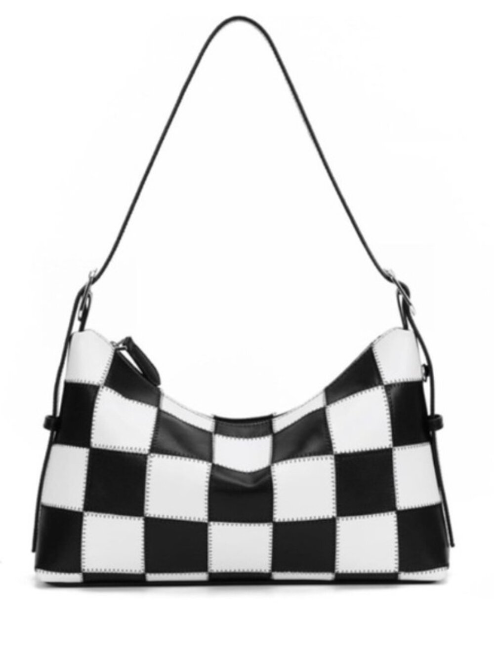 Women's Black & White Checkered Vegan Leather Crossbody Bag Shoulder Purse